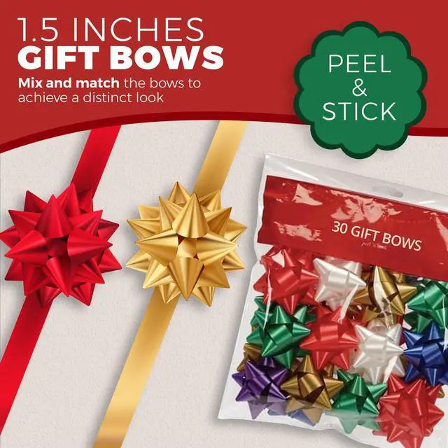 Alt view image 7 of 7 - 2" Medium Size Gift Bows (Pack of 30) Assorted Colored Pre-Made Present Bows - Ready to Use Peel and Stick Solid Color Present Bows for Many Gift Giving Occasions Holidays Birthdays Christmas