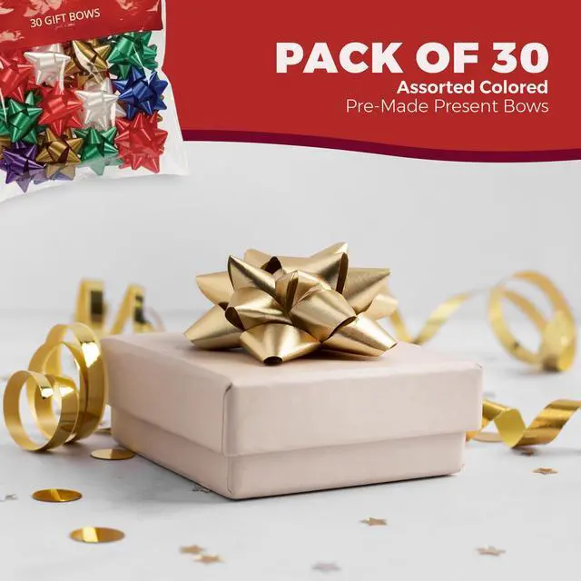 Alt view image 2 of 7 - 1.5" Medium Size Gift Bows (Pack of 30) Assorted Colored Pre-Made Present Bows - Ready to Use Peel & Stick Solid Color Bows for Holidays Gift