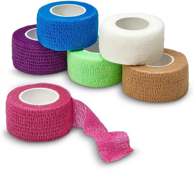 Main image of Self Adherent Cohesive Wrap Bandages - (Pack of 6 Rolls) 1 Inch X 5 Yards with Strong Elastic and Colorful First Aid Tape for Sprain Swelling and Soreness on Wrist and Ankle (Rainbow Color)