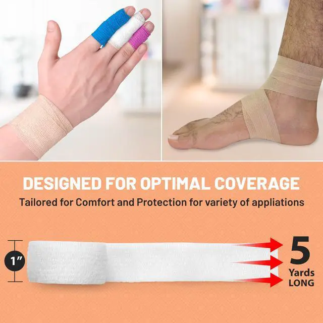 Alt view image 2 of 7 - Self Adherent Cohesive Wrap Bandages - (Pack of 6 Rolls) 1 Inch X 5 Yards with Strong Elastic and Colorful First Aid Tape for Sprain Swelling and Soreness on Wrist and Ankle (Rainbow Color)