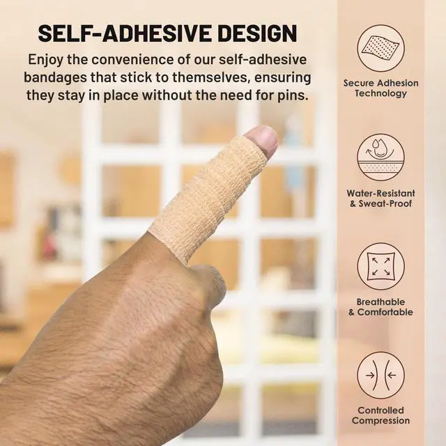 Alt view image 4 of 7 - Self Adherent Cohesive Wrap Bandages - (Pack of 6 Rolls) 1 Inch X 5 Yards with Strong Elastic and Colorful First Aid Tape for Sprain Swelling and Soreness on Wrist and Ankle (Rainbow Color)