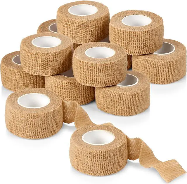 Main image of Self Adhesive Bandages - 1" x 5 Yards Per Roll - Pack of 12 Rolls, Elastic Self Adherent Cohesive Wrap First Aid Tape for Sprain Swelling and Soreness on Wrist and Ankle