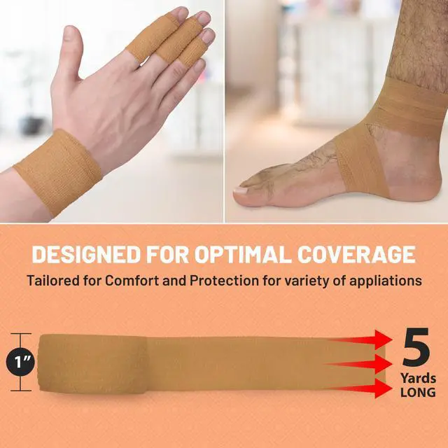Alt view image 2 of 7 - MEDca Self Adherent Cohesive Wrap Bandages 1 Inch X 5 Yards 24 Count with Strong Elastic First Aid Tape for Sprain Swelling and Soreness on Wrist and Ankle (Skin Color)
