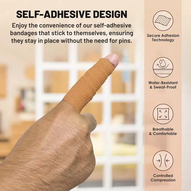 Alt view image 4 of 7 - MEDca Self Adherent Cohesive Wrap Bandages 1 Inch X 5 Yards 24 Count with Strong Elastic First Aid Tape for Sprain Swelling and Soreness on Wrist and Ankle (Skin Color)