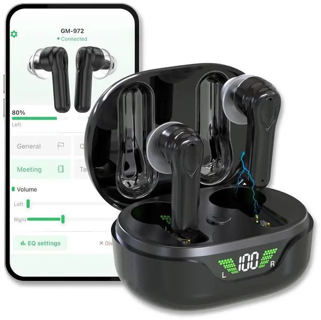 Main image of Premium Digital Hearing Aids for Seniors and Adults w/Noise Reduction, Lightweight In-Ear Bluetooth Hearing Amplifiers, Smart App Control, Rechargeable All-Day Battery Life Magnetic LCD Charging Case