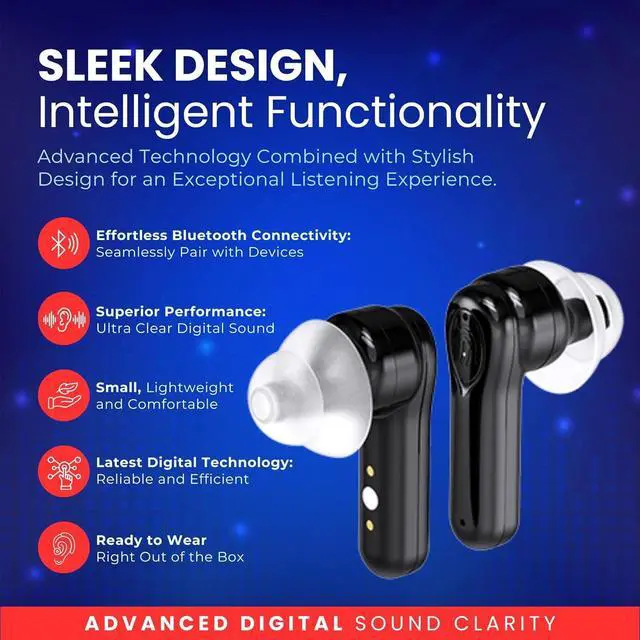 Alt view image 2 of 7 - Premium Digital Hearing Aids for Seniors and Adults w/Noise Reduction, Lightweight In-Ear Bluetooth Hearing Amplifiers, Smart App Control, Rechargeable All-Day Battery Life Magnetic LCD Charging Case