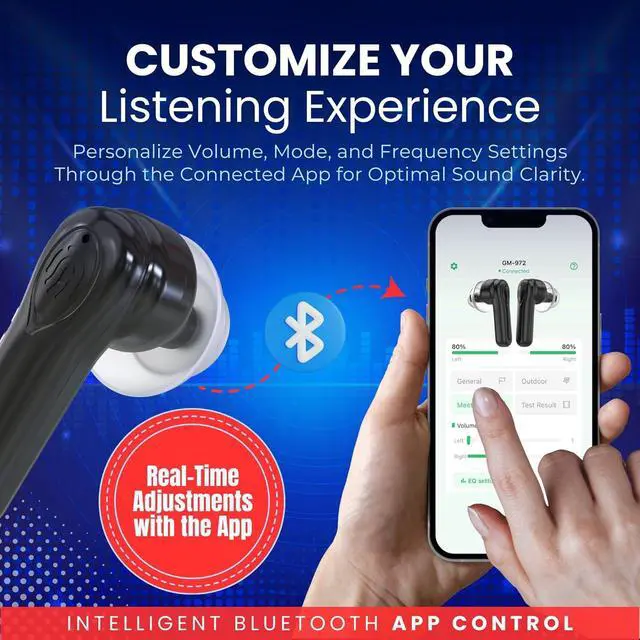 Alt view image 3 of 7 - Premium Digital Hearing Aids for Seniors and Adults w/Noise Reduction, Lightweight In-Ear Bluetooth Hearing Amplifiers, Smart App Control, Rechargeable All-Day Battery Life Magnetic LCD Charging Case