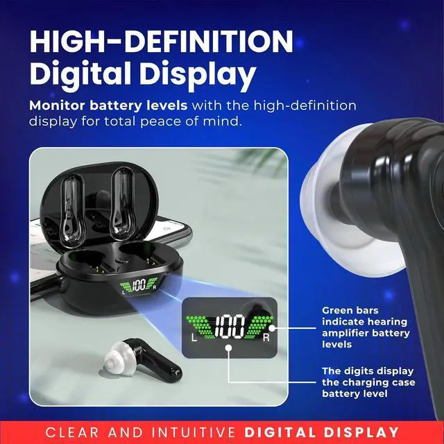 Alt view image 7 of 7 - Premium Digital Hearing Aids for Seniors and Adults w/Noise Reduction, Lightweight In-Ear Bluetooth Hearing Amplifiers, Smart App Control, Rechargeable All-Day Battery Life Magnetic LCD Charging Case
