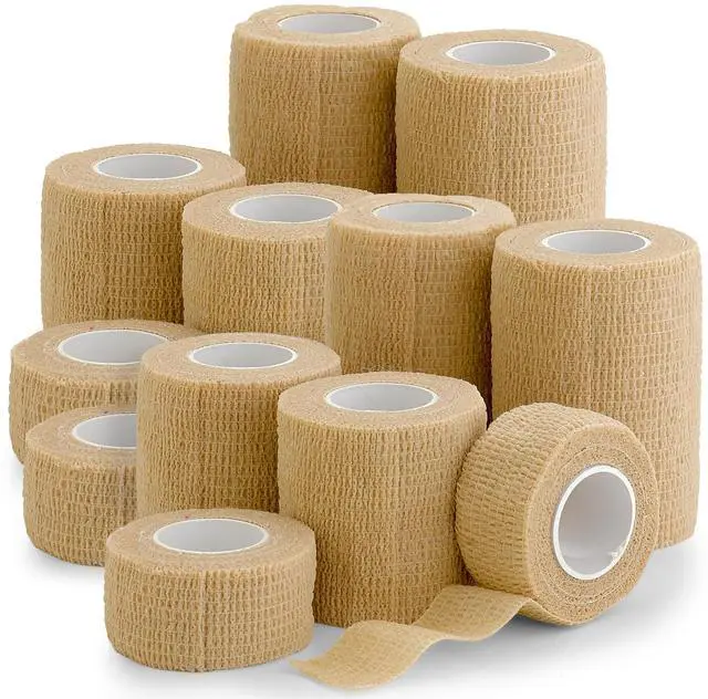 Main image of Self Adherent Cohesive Tape - (Pack of 12)1â 2" 3" x 5 Yards, (Light Tan) Self Adhesive Bandage Rolls & Sports Athletic Wrap for Ankle, Wrist, Sprains