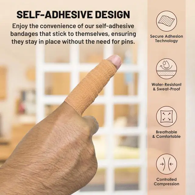 Alt view image 4 of 7 - Self Adherent Cohesive Tape - (Pack of 12)1â 2" 3" x 5 Yards, (Light Tan) Self Adhesive Bandage Rolls & Sports Athletic Wrap for Ankle, Wrist, Sprains
