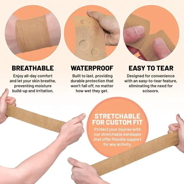 Alt view image 5 of 7 - 6 Pack, Self Adherent Cohesive Tape - 1" 2" 3" x 5 Yards Combo Pack, (Light Tan Shade) Self Adhesive Bandage Rolls & Sports Athletic Wrap for Ankle, Wrist, Sprains