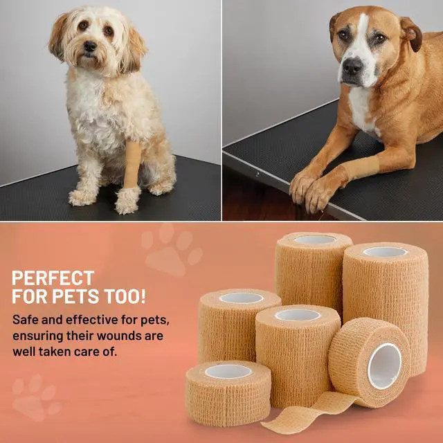 Alt view image 6 of 7 - 6 Pack, Self Adherent Cohesive Tape - 1" 2" 3" x 5 Yards Combo Pack, (Light Tan Shade) Self Adhesive Bandage Rolls & Sports Athletic Wrap for Ankle, Wrist, Sprains