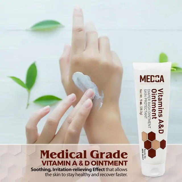 Alt view image 3 of 7 - MEDca Vitamin A & D Diaper Rash Ointment- Protectant Cream For Sensitive Baby Skin - Lanolin & Petrolatum Formula, Dry-Cracked Hands/Feet/Face Skin, 1oz Tube, Bulk Case of 72