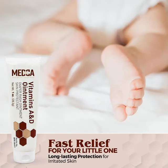 Alt view image 7 of 7 - MEDca Vitamin A & D Diaper Rash Ointment- Protectant Cream For Sensitive Baby Skin - Lanolin & Petrolatum Formula, Dry-Cracked Hands/Feet/Face Skin, 1oz Tube, Bulk Case of 72
