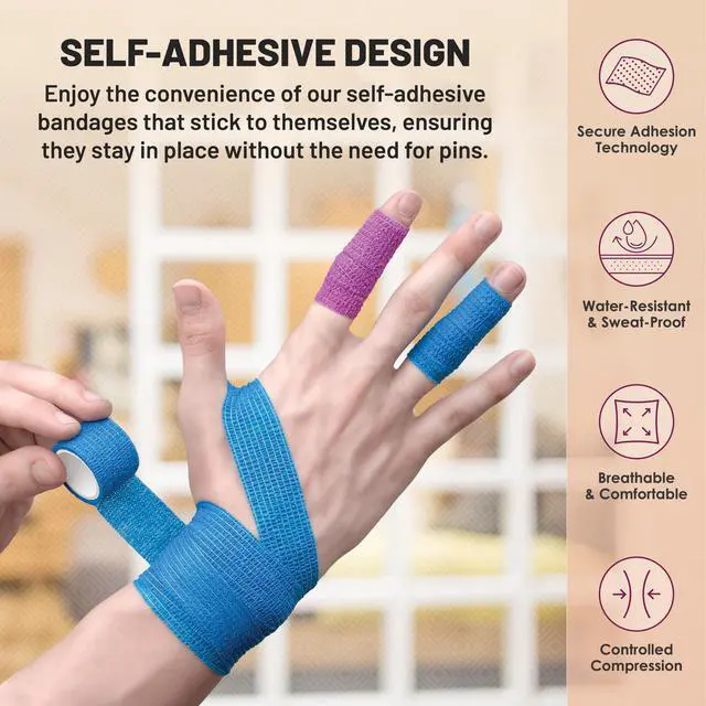 Alt view image 4 of 7 - Self Adherent Cohesive Tape Rolls - Pack of 12-1" 2" 3"x5 Yards Combo Pack, Self Adhesive Bandage Rolls & Sports Athletic Wrap for Ankle, Wrist, Sprains and Swelling, Vet Wraps (Bright Neon Colors)