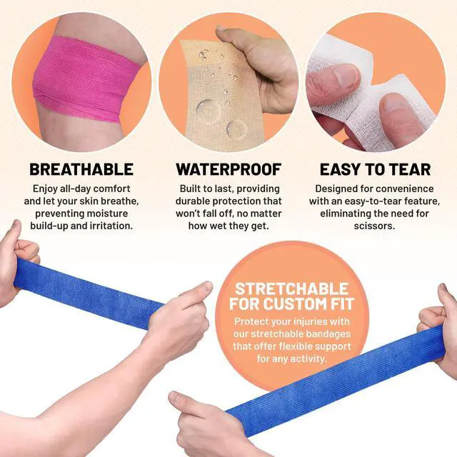 Alt view image 5 of 7 - Self Adherent Cohesive Tape Rolls - Pack of 12-1" 2" 3"x5 Yards Combo Pack, Self Adhesive Bandage Rolls & Sports Athletic Wrap for Ankle, Wrist, Sprains and Swelling, Vet Wraps (Bright Neon Colors)