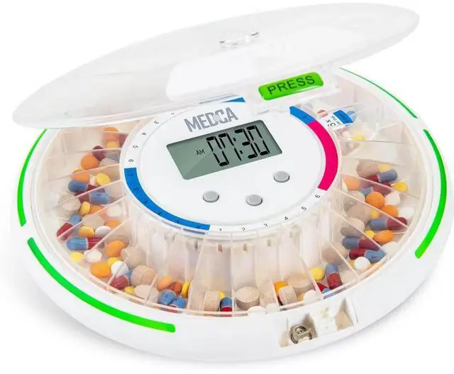 Main image of Automatic Pill Dispenser with 28-Day Electronic Medication Organizer - Lockable Key Pill Container with LCD Display, Light and Sound Reminder Alarm for Scheduled Medication for Seniors and Elderly