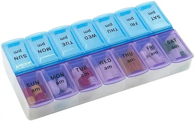 Main image of MEDca Pill Organizers - Small Pill Organizer with Weekly and Daily 2-Times-A-Day Compartments for AM/PM - BPA-Free, Portable and Travel Friendly Pill Boxes Case