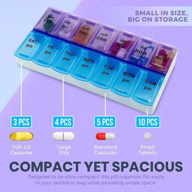 Alt view image 2 of 7 - MEDca Pill Organizers - Small Pill Organizer with Weekly and Daily 2-Times-A-Day Compartments for AM/PM - BPA-Free, Portable and Travel Friendly Pill Boxes Case