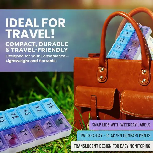 Alt view image 3 of 7 - MEDca Pill Organizers - Small Pill Organizer with Weekly and Daily 2-Times-A-Day Compartments for AM/PM - BPA-Free, Portable and Travel Friendly Pill Boxes Case