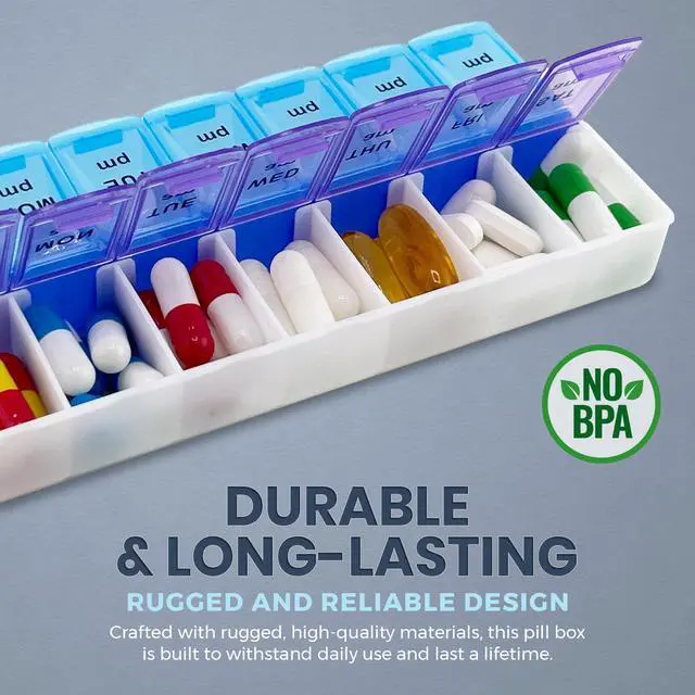 Alt view image 5 of 7 - MEDca Pill Organizers - Small Pill Organizer with Weekly and Daily 2-Times-A-Day Compartments for AM/PM - BPA-Free, Portable and Travel Friendly Pill Boxes Case
