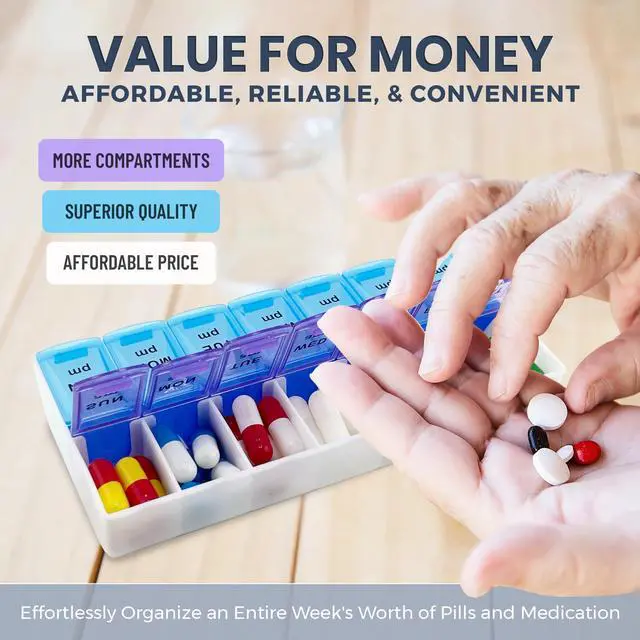 Alt view image 7 of 7 - MEDca Pill Organizers - Small Pill Organizer with Weekly and Daily 2-Times-A-Day Compartments for AM/PM - BPA-Free, Portable and Travel Friendly Pill Boxes Case