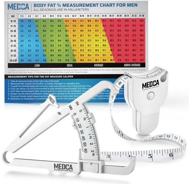 Main image of Body Fat Caliper and Measuring Tape for Body - Skinfold Calipers and Body Fat Tape Measure Tool for Accurately Measuring BMI Skin Fold Fitness and Weight-Loss (White)