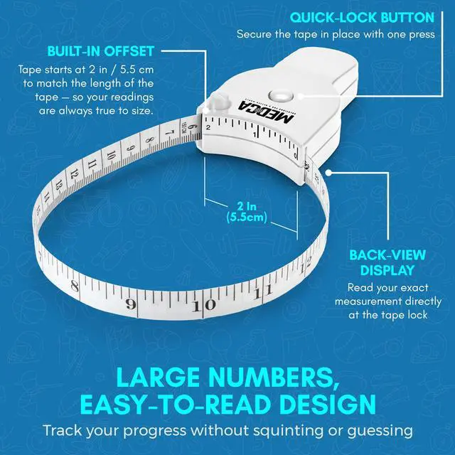 Alt view image 3 of 7 - Body Fat Caliper and Measuring Tape for Body - Skinfold Calipers and Body Fat Tape Measure Tool for Accurately Measuring BMI Skin Fold Fitness and Weight-Loss (White)