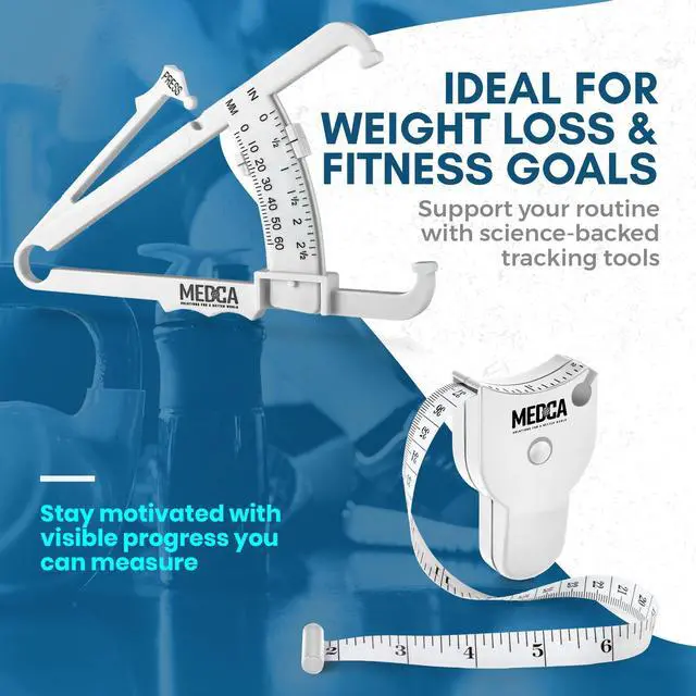 Alt view image 4 of 7 - Body Fat Caliper and Measuring Tape for Body - Skinfold Calipers and Body Fat Tape Measure Tool for Accurately Measuring BMI Skin Fold Fitness and Weight-Loss (White)