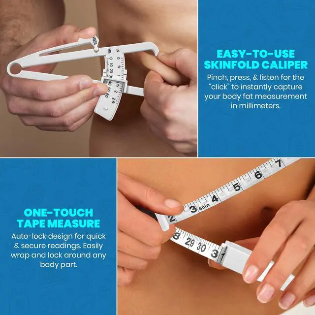Alt view image 5 of 7 - Body Fat Caliper and Measuring Tape for Body - Skinfold Calipers and Body Fat Tape Measure Tool for Accurately Measuring BMI Skin Fold Fitness and Weight-Loss (White)