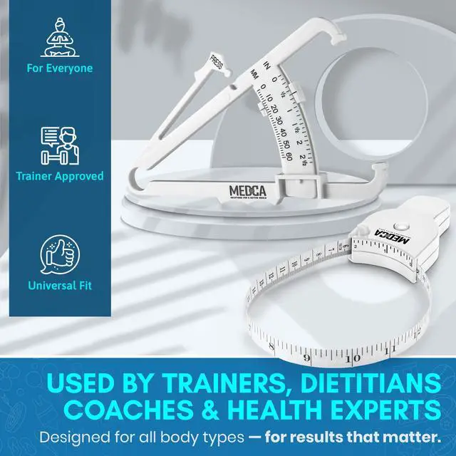 Alt view image 7 of 7 - Body Fat Caliper and Measuring Tape for Body - Skinfold Calipers and Body Fat Tape Measure Tool for Accurately Measuring BMI Skin Fold Fitness and Weight-Loss (White)