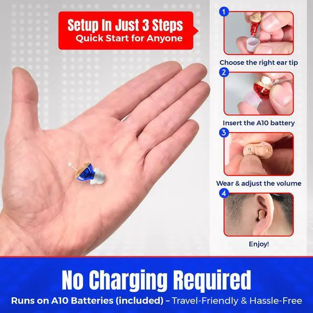 Alt view image 7 of 7 - Premium Digital Hearing Amplifier - Invisible in Canal (CIC) in-Ear Mini Sound Enhancer, Near-Invisible, Noise Cancelling, Personal Sound Hearing Amplifier - Left Ear, Blue - MZ-45