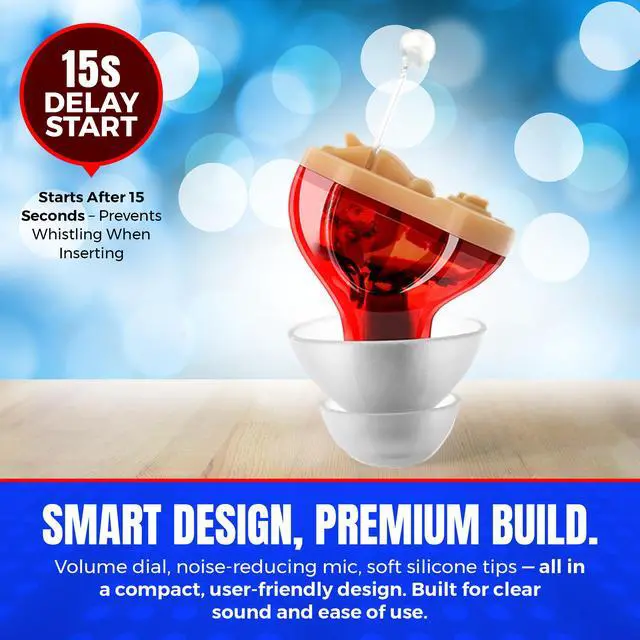 Alt view image 3 of 7 - Premium Digital Hearing Amplifier - Invisible in Canal (CIC) in-Ear Mini Sound Enhancer, Near-Invisible, Noise Cancelling, Personal Sound Hearing Amplifier - Right Ear, Red - MZ-38