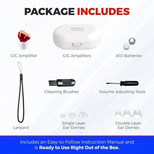 Alt view image 7 of 7 - Premium Digital Hearing Amplifier - Invisible in Canal (CIC) in-Ear Mini Sound Enhancer, Near-Invisible, Noise Cancelling, Personal Sound Hearing Amplifier - Right Ear, Red - MZ-38