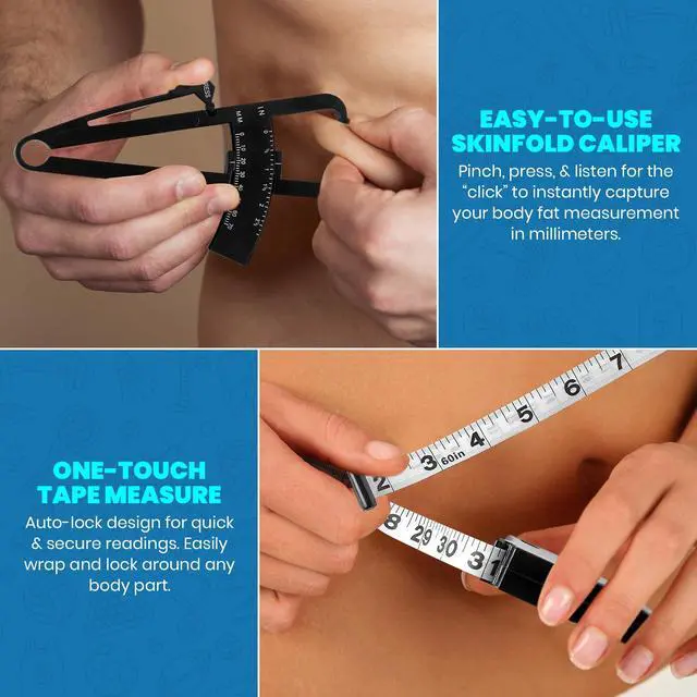 Alt view image 5 of 7 - Body Fat Caliper and Measuring Tape for Body - Skinfold Calipers and Body Fat Tape Measure Tool for Accurately Measuring BMI Skin Fold Fitness and Weight-Loss - Upgraded New Design (Black)