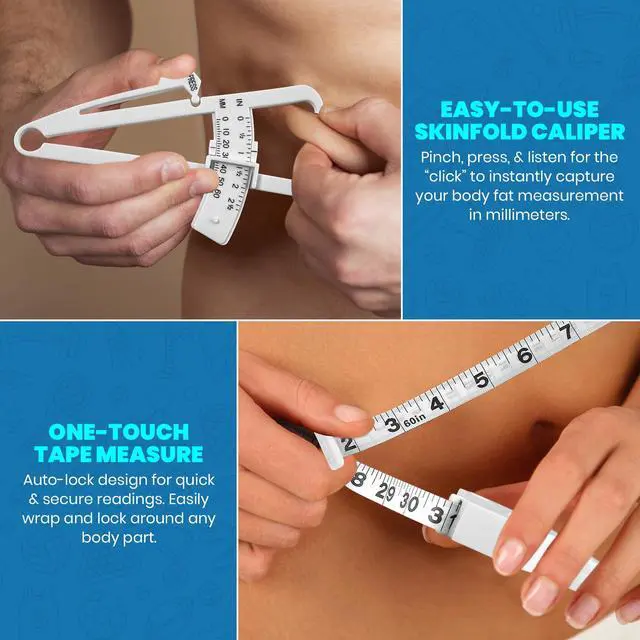 Alt view image 5 of 7 - Body Fat Caliper and Measuring Tape for Body - Skinfold Calipers and Body Fat Tape Measure Tool for Accurately Measuring BMI Skin Fold Fitness and Weight-Loss - New Upgraded Design (White)