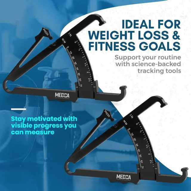 Alt view image 4 of 7 - Skinfold Body Fat Caliper - Skin Fold Body Fat Analyzer and Handheld BMI Measurement Tool Skinfold Caliper Device Measures Body Fat for Men and Women by MEDca - (Pack of 2, Black)