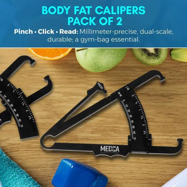 Alt view image 6 of 7 - Skinfold Body Fat Caliper - Skin Fold Body Fat Analyzer and Handheld BMI Measurement Tool Skinfold Caliper Device Measures Body Fat for Men and Women by MEDca - (Pack of 2, Black)