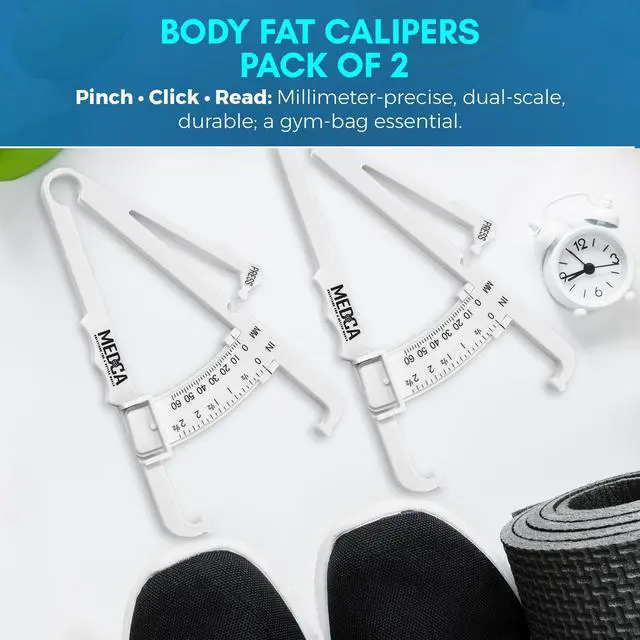 Alt view image 6 of 7 - Skinfold Body Fat Caliper - Skin Fold Body Fat Analyzer and Handheld BMI Measurement Tool Skinfold Caliper Device Measures Body Fat for Men and Women by MEDca - (Pack of 2, White)