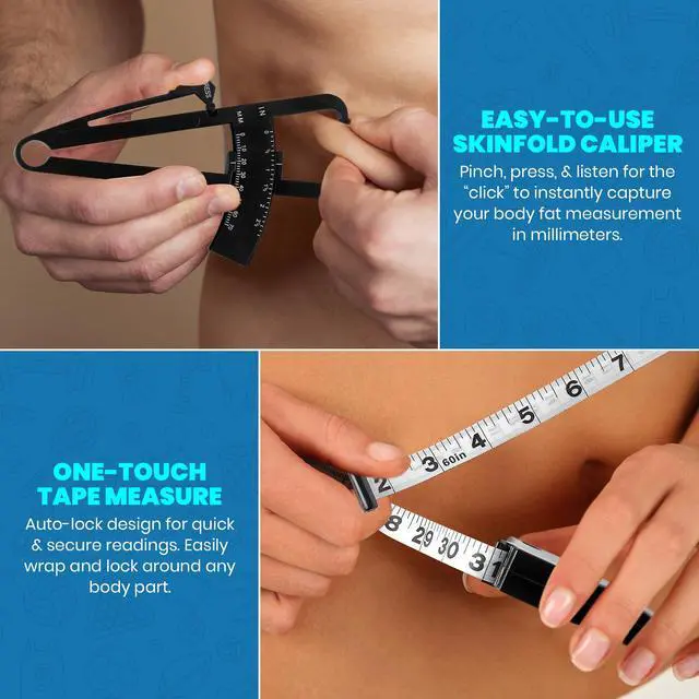 Alt view image 5 of 7 - Body Tape Measure and Skinfold Caliper for Body Set - (Pack of 4) - Skin Fold Body Fat Analyzer and BMI Measurement Tool by MEDca