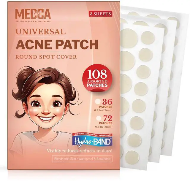 Main image of Acne Care Pimple Patch Absorbing Cover - Hydrocolloid Bandages (108 Count) Two Universal Sizes, Acne Spot Treatment for Face & Skin Spot Patch That Conceals Acne, Reduces Pimples and Blackheads