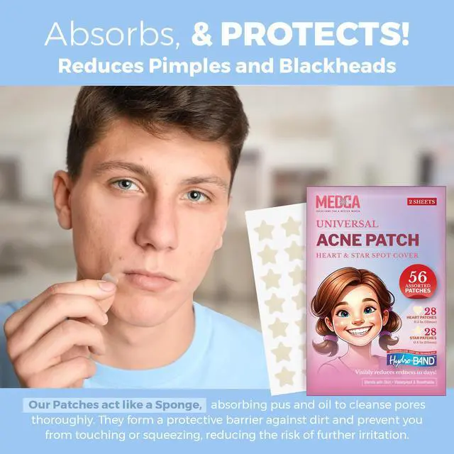 Alt view image 3 of 7 - Acne Patch - (Pack of 56) Pimple Spot Treatment Hydrocolloid Bandages Absorbing Zit Cover Dots, Heart And Star Shapes by MEDca