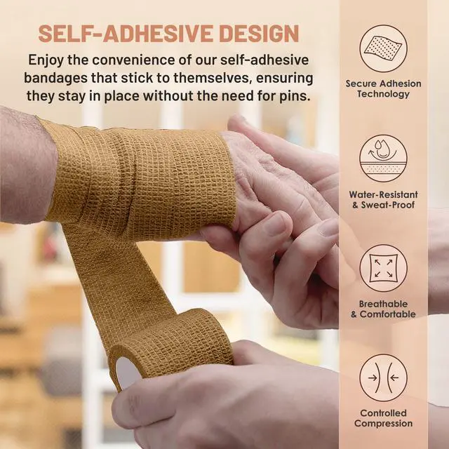 Alt view image 4 of 7 - MEDca Self Adherent Cohesive Wrap Bandages 3 Inches X 5 Yards 6 Count, FDA Approved (Skin Color)