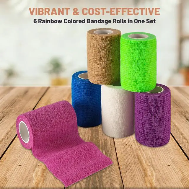 Alt view image 3 of 7 - Self Adherent Wrap - Bulk Pack of 6, Athletic Tape Rolls and Sports Wraps, Self Cohesive Non-Woven Bandage (3 In x 5 Yards) FDA Approved for Ankle Sprains & Swelling
