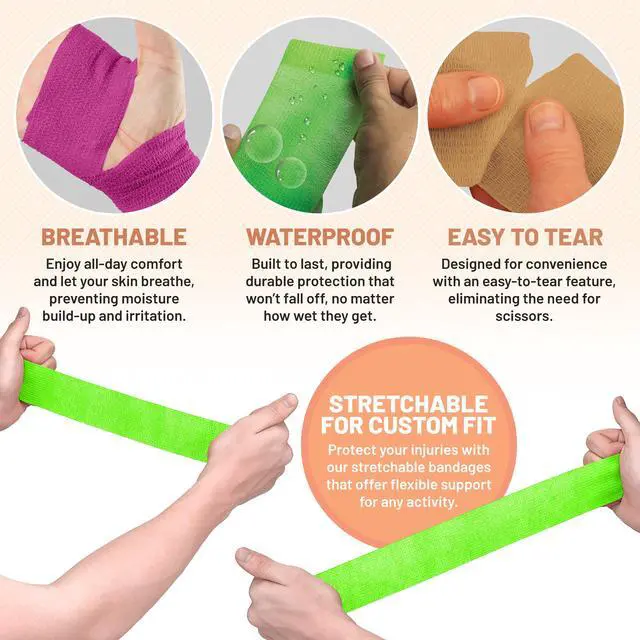 Alt view image 5 of 7 - Self Adherent Wrap - Bulk Pack of 6, Athletic Tape Rolls and Sports Wraps, Self Cohesive Non-Woven Bandage (3 In x 5 Yards) FDA Approved for Ankle Sprains & Swelling