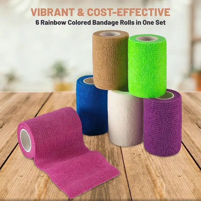 Alt view image 3 of 7 - Self Adherent Wrap - Bulk Pack of 6, Athletic Tape Rolls and Sports Wraps, Self Cohesive Non-Woven Bandage (3 In x 5 Yards) FDA Approved for Ankle Sprains & Swelling