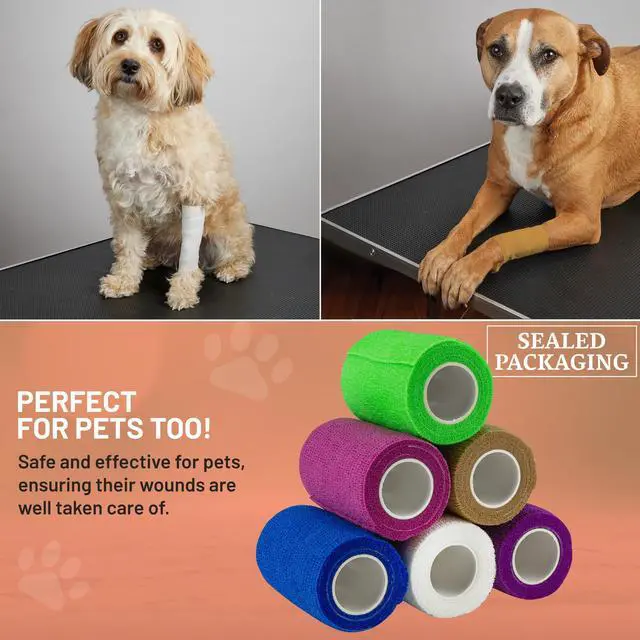 Alt view image 6 of 7 - Self Adherent Wrap - Bulk Pack of 6, Athletic Tape Rolls and Sports Wraps, Self Cohesive Non-Woven Bandage (3 In x 5 Yards) FDA Approved for Ankle Sprains & Swelling