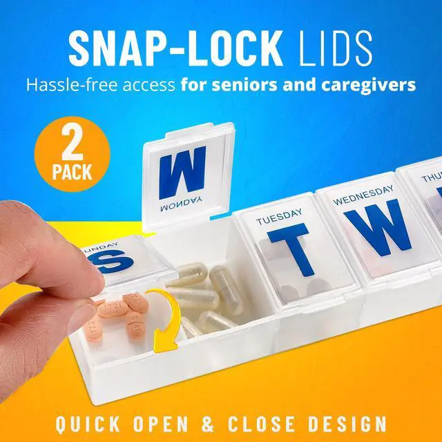 Alt view image 3 of 7 - Weekly Pill Organizer - (Pack of 2) Extra Large Vitamin Container with Jumbo Easy to Read Letters, BPA Free - Daily Travel 7 Day Medication Pill Box Case