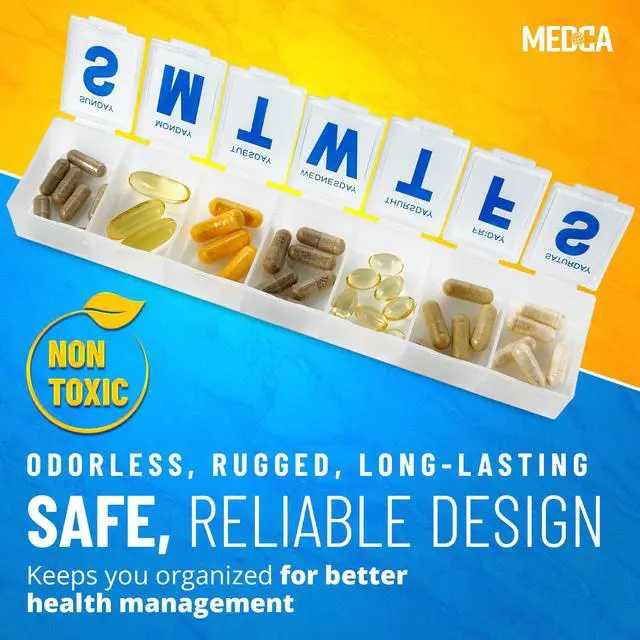 Alt view image 7 of 7 - Weekly Pill Organizer - (Pack of 2) Extra Large Vitamin Container with Jumbo Easy to Read Letters, BPA Free - Daily Travel 7 Day Medication Pill Box Case