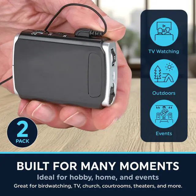 Alt view image 5 of 7 - Rechargeable Personal Sound Amplifier - Pack of 2, Lightweight Compact Pocket Sounds Voice Enhancer Audio Hearing Device w/Background Noise Reduction Digital Hearing for Adults and Seniors